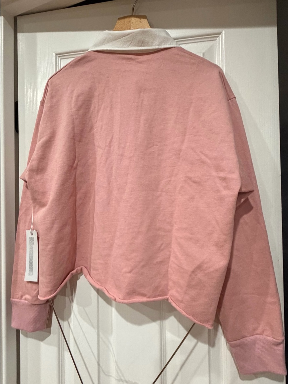 Stateside Dusty Pink Cropped Top with Contrast Collar Accent 100% Cotton - Picture 3 of 15